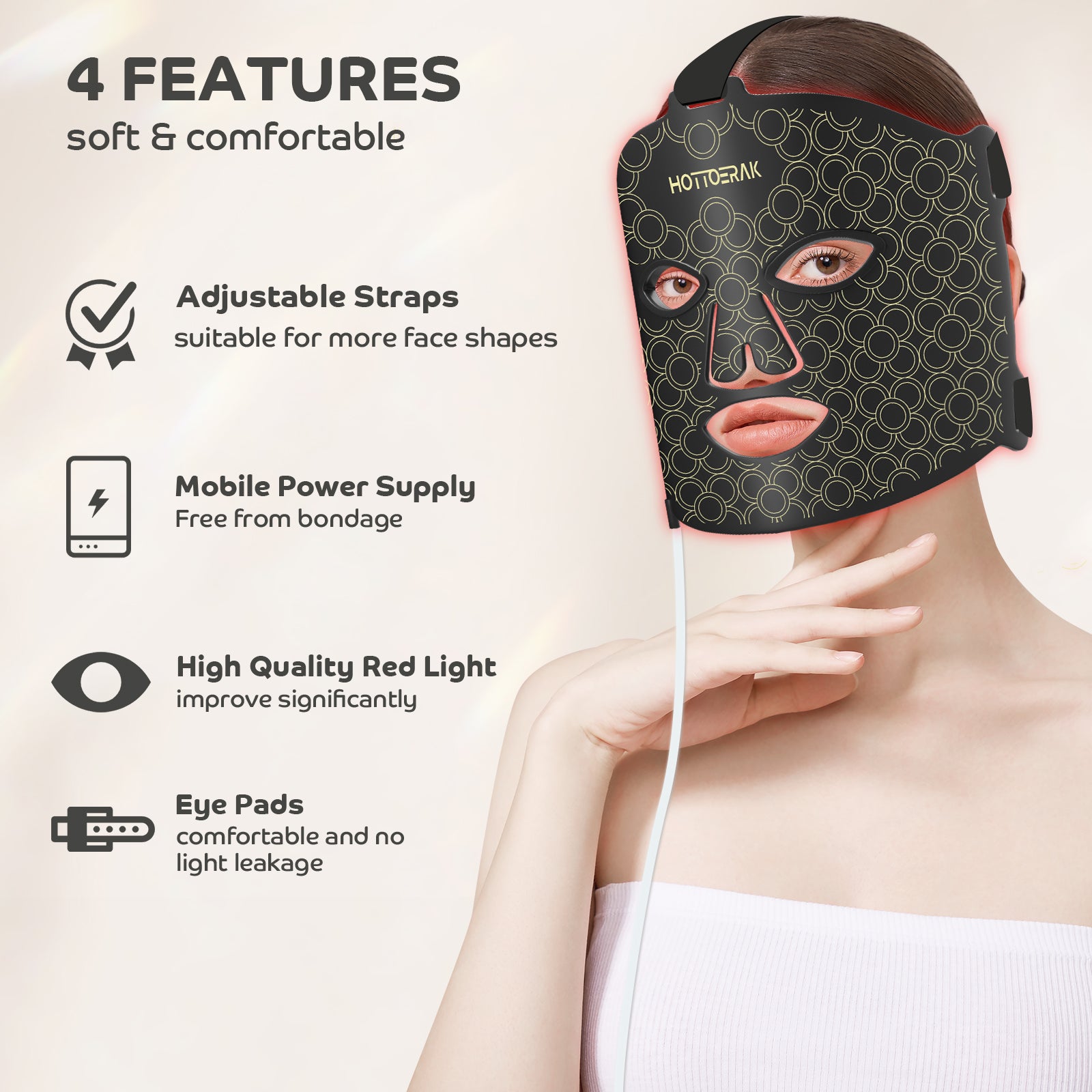 Hottoerak Red Light Therapy Mask-Gray Gold New